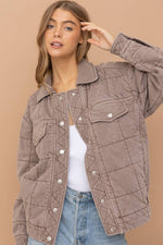 Leslie Garment Stone Washed Quilted Pocket Front Jacket