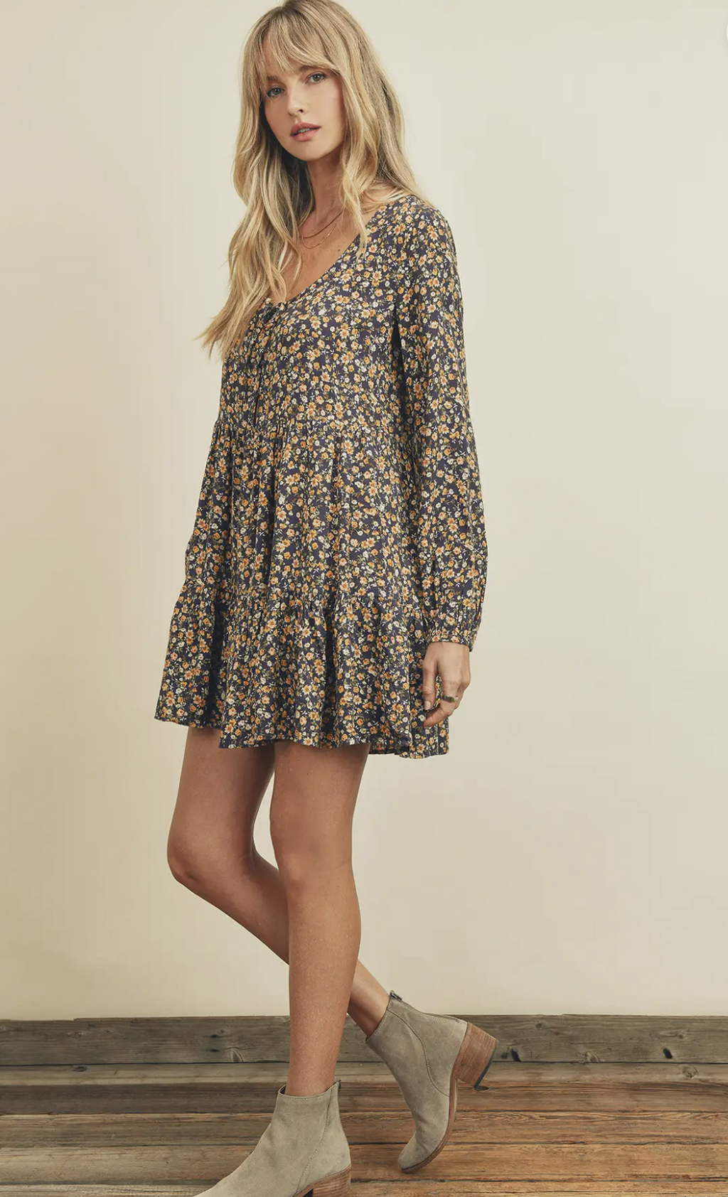 Ellison ditsy floral tiered mini dress