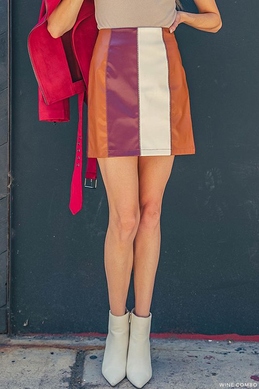 Charlie striped faux leather skirt