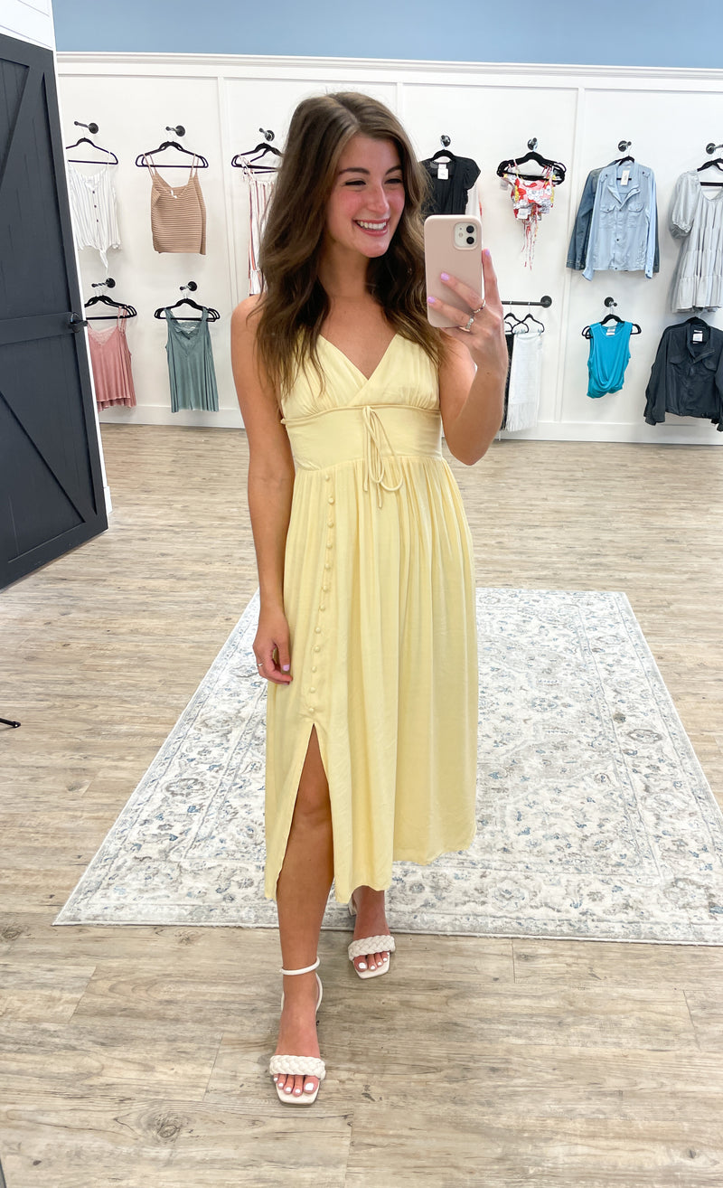 Celeste button detail midi dress